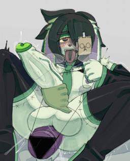 anal anal_penetration anthro armwear balls big_penis bodily_fluids bottomwear clothed clothing crossdressing dildo genitals legwear male masturbation miniskirt penetration penis sex_toy shaking skirt solo spread_legs spreading sweat thick_thighs thigh_highs trembling ongongio green_bun_(character) hatsune_miku_(cosplay) lagomorph leporid mammal rabbit undead