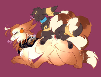 9_tails balls breath brown_body brown_fur circles collar duo female female_penetrated feral food fruit fur genitals glistening glistening_body glistening_skin male male/female male_penetrating male_penetrating_female multi_tail orange_body orange_eyes orange_fur penetration penis plant pumpkin scarf sex size_difference smile smirk tail vulva white_body white_fur sinzx80 nintendo pokemon amber_(riffmencer) tappy_the_bwe eeveelution generation_1_pokemon generation_2_pokemon ninetales pokemon_(species) umbreon absurd_res hi_res
