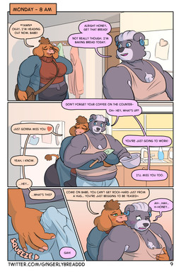 anthro appliance armpit_hair bag bedroom_eyes big_breasts big_butt body_hair bowl breasts butt chest_tuft clothed clothing container dialogue duo ear_piercing ear_ring female floppy_ears fridge genitals kitchen_appliance male male/female muscle_shirt narrowed_eyes obese obese_anthro obese_female overweight overweight_anthro overweight_female penis penis_grab piercing ring_piercing romantic romantic_couple satchel seductive size_difference slightly_chubby slightly_chubby_anthro slightly_chubby_male speech_bubble teasing text tuft gingerlybreadart dusty_(gingerlybreadart) janelle_(gingerlybreadart) bear black_bear bovid bovine cattle highland_cattle mammal ursine 2019 2:3 absurd_res comic english_text hi_res url