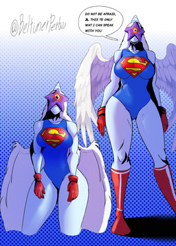 anthro cosplay crossover_cosplay female mind_control muscular muscular_female possession solo superhero text thick_thighs voluptuous_anthro voluptuous_female wide_hips wings beltimerperbus cavemanon_studios dc_comics goodbye_volcano_high ko_op_(game_developer) snoot_game superman_(series) fang_(gvh) starro superman alien aquatic asterozoan echinoderm prehistoric_species pterosaur reptile scalie starfish absurd_res crossover english_text hi_res