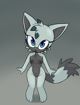 anthro areola biped black_body black_countershading black_fur black_markings black_nose blue_eyes breasts countershade_face countershade_fur countershade_torso countershading dipstick_tail female front_view fur genitals grey_body grey_fur head_tuft humanoid_genitalia humanoid_vulva looking_at_viewer markings multicolored_body multicolored_fur navel nipples nude open_mouth reverse_countershading simple_background small_breasts tail tail_markings tuft two_tone_body two_tone_fur vulva young young_anthro young_female bunirona sega sonic_the_hedgehog_(series) canid canine canis mammal wolf 2026 absurd_res hi_res