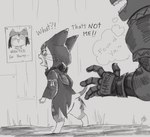 anthro backpack biped blush blush_lines bottomless bottomless_anthro bottomless_female cloak_only clothed clothing creeping dialogue female hooded_cloak male pupils rear_view scarf slit_pupils text thought_bubble wanted_poster seb_mujinn capcom monster_hunter monster_hunter_stories_2:_wings_of_ruin fan_character harsh_mallowz tsukino_(monster_hunter_stories) felid felyne humanoid lynian mammal palico 2022 english_text hi_res