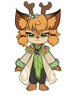 accessory anthro antlers blonde_hair eyelashes female flower flower_accessory flower_in_hair flower_on_head green_eyes hair hair_accessory hairclip headband hooves horn jewelry necklace plant solo candy_dream gunfire_reborn yoyo_(gunfire_reborn) deer mammal