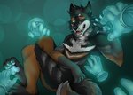 4_toes 5_fingers anthro black_hair feet fingers green_eyes hair male open_mouth smile solo teeth toes tongue inkmaven canid canine canis mammal wolf 2020 digital_media_(artwork)