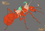 2_toes 6_legs ambiguous_gender antennae_(anatomy) arthropod_abdomen duo feet feral grey_background hair macro mandibles orange_text red_body saddle simple_background simple_coloring text toes markoriginals ant arthropod human hymenopteran insect mammal 2018 colored concept_art dated digital_drawing_(artwork) digital_media_(artwork) hi_res signature