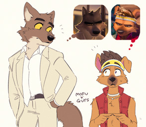 accessory adolescent anthro brown_body brown_fur clothing collared_shirt duo floppy_ears folded_ears fur headband jacket kemono looking_at_another male multicolored_body multicolored_fur neck_tuft pointy_ears shirt simple_background tan_body tan_fur topwear tuft two_tone_body two_tone_fur vest young young_anthro young_male mofu_guys dreamworks forgotten_island the_bad_guys mr._wolf_(the_bad_guys) raww_(forgotten_island) canid canine canis mammal werecanid werecanine werecreature weredog wolf 2026 reference_image