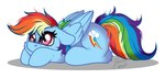 curled_up female feral hair looking_up lying multicolored_hair multicolored_tail purple_eyes rainbow_hair rainbow_tail solo tail wings julunis14 friendship_is_magic hasbro my_little_pony mythology rainbow_dash_(mlp) equid equine mammal mythological_creature mythological_equine pegasus hi_res