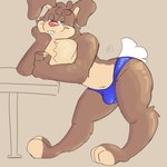 anthro brown_body brown_fur bulge detailed_bulge ears_down fur glass male mascot pivoted_ears solo tan_body tan_fur palister35 nesquik nesquik_bunny lagomorph leporid mammal rabbit 1:1 hi_res