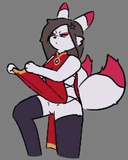 2_tails angry anthro asian_clothing black_clothing black_legwear black_thigh_highs blush blush_lines brown_hair chinese_clothing chinese_dress clothed clothing clothing_lift cross-popping_vein dress ears_up east_asian_clothing eyes_closed female frown fur furrowed_eyebrows genitals grey_background hair legwear multi_tail presenting presenting_vulva raised_leg raised_tail red_clothing red_dress simple_background slit_dress solo spread_legs spreading squinted_eyes tail thigh_highs three-quarter_view toony vulva white_body white_fur lukaru hikaru_kitagawa canid canine fox mammal 2026 4:5 colored_line_art digital_media_(artwork) portrait