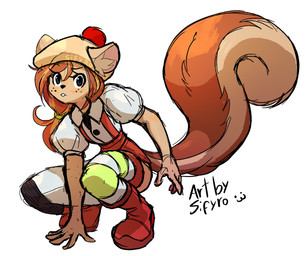 alert big_tail boots brown_body brown_fur clothed clothing crouching female fluffy fluffy_tail footwear freckles fur hair legwear looking_at_viewer orange_hair red_clothing red_footwear red_shoes shoes stockings tail blitzdrachin conditional_dnp mammal rodent sciurid tree_squirrel digital_drawing_(artwork) digital_media_(artwork) hi_res