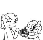 bowl container duo earth_pony emerald_jewel_(colt_quest) equid equine eyes_closed fan_character female feral ficficponyfic food hasbro horse male mammal my_little_pony pony simple_background young young_feral