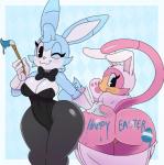 2014 bent_over black_eyes blue_hair blue_skin bow breasts butt cat cleavage clothed clothing easter feline female gloves hair hi_res holidays lagomorph looking_back mammal one_eye_closed pink_nose pink_skin rabbit short_hair sssonic2 standing thick_thighs thighs voluptuous wide_hips wink
Rating: Questionable
Score: 9
User: Fur_in_the_dark
Date: April 22, 2014
