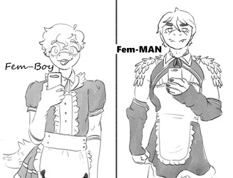 anthro clothed clothing comparison duo electronics eyewear feathers femboy glasses hair looking_at_viewer maid_apron maid_collar maid_uniform male muscular muscular_male open_mouth phone selfie short_hair text uniform raidak5 goodbye_volcano_high adam_(gvh) sage_(gvh) dinosaur dromaeosaurid feathered_dinosaur feathered_scalie humanoid microraptor prehistoric_species reptile scalie theropod english_text monochrome sketch