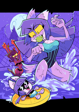 ball bikini clothing collar duo eyewear female full_moon fur hair inflatable moon mouth_hold night one-piece_swimsuit partially_submerged plushie pool_float purple_body purple_fur purple_hair red_body red_skin short_snout skimpy_bikini spiked_collar spikes splash sunglasses swimwear tennis_ball tennis_ball_in_mouth text two-piece_swimsuit water wet wet_body wet_fur yellow_sclera herny mythology mauxie_(herny) vivian_barker_(herny) bovid canid canine caprine caprine_demon demon humanoid mammal mythological_canine mythological_creature werecanid werecanine werecreature werewolf absurd_res english_text hi_res