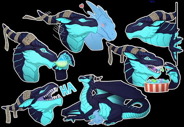 ambiguous_gender blue_body blue_horn blue_inner_ear blue_scales blue_wings blush container crystal cup drinking duo eating eyes_closed fangs feral holding_container holding_cup holding_object horn kissing membrane_(anatomy) membranous_wings open_mouth quadruped ridged_horn scales solo tail teeth telegram_sticker wings yellow_eyes khyaber mythology azel_(draconicdawn) dragon mythological_creature mythological_scalie scalie multiple_images