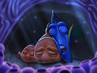 blue_light coral_reef eyes_closed female feral fish_tail group male open_mouth orange_body orange_fin stripes tail trio underwater water white_stripes yellow_fin yellow_tail young young_feral chainsxwsmile disney finding_nemo pixar dory_(finding_nemo) marlin_(finding_nemo) nemo_(finding_nemo) acanthurid anthozoan aquatic clownfish cnidarian coral fish pomacentrid regal_tang 2022 hi_res