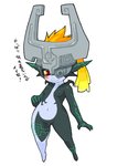 armor blonde_hair blush breasts clothing dialogue female fused_shadow genitals hair headgear headwear helmet humanoid_pointy_ears looking_down navel nipples not_furry pointy_ears pussy red_eyes short_stack smile solo standing text yellow_sclera kemonon nintendo the_legend_of_zelda twilight_princess midna humanoid twili 2007 japanese_text translation_request