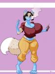 2017 3:4 absurd_res anthro big_breasts breasts canid canine cleavage clothed clothing erect_nipples female fox hi_res huge_breasts jaeh mammal nipple_outline nipples solo transformation vape
