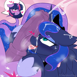 animal_genitalia animal_penis blush bodily_fluids cum duo equine_genitalia equine_penis eyeshadow fellatio female feral genital_fluids genitals heart_symbol horn intersex makeup oral penile penis sex wings candy_b_black friendship_is_magic hasbro my_little_pony mythology princess_luna_(mlp) twilight_sparkle_(mlp) equid equine mammal mythological_creature mythological_equine winged_unicorn 1:1 absurd_res hi_res