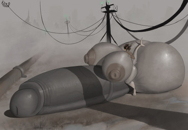 anthro areola backsack balls big_balls big_breasts big_penis bottomless breasts brown_hair clothed clothing clothing_lift erection fog furry_logic genitals grey_body gynomorph hair huge_balls huge_breasts huge_penis hyper hyper_balls hyper_breasts hyper_genitalia hyper_penis intersex machine nipples non-mammal_balls non-mammal_nipples outside penis shirt shirt_lift solo tail thick_thighs topwear vein veiny_penis wide_hips ace0t0nic aquatic fish hybrid protogen shark absurd_res hi_res busty_boy_(lore) male_(lore)