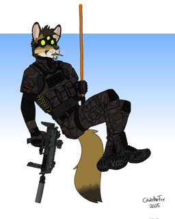 anthro boots brown_hair chin_piercing cigarette cigarette_in_mouth clenched_teeth clothing combat_boots ear_piercing ears_up eyewear facial_piercing flag flag_clothing footwear goggles gun hair hanging_from_rope holding_gun holding_object holding_ranged_weapon holding_rifle holding_rope holding_weapon male military military_clothing military_jacket military_pants military_uniform night_vision_goggles nose_piercing nose_ring object_in_mouth piercing poland ranged_weapon rifle ring ring_piercing rope shoes soldier solo special_agent special_forces tail teeth teeth_showing uniform warrior weapon bartek22 hi_res