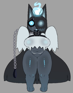 animal_ears anthro areola belly big_breasts black_collar black_hair black_sclera blue_areola blue_eyes blue_fire blue_inner_ear blue_nipples bodily_fluids breasts chain chain_leash clothed clothing collar colored_fire d: dripping featureless_crotch female fire floating_fire glistening glistening_belly glistening_body glistening_breasts glistening_skin glistening_thighs glowing glowing_eyes glowing_nipples grey_background grey_body grey_skin hair hair_over_eye leash long_hair looking_at_viewer navel nipples open_mouth overweight overweight_anthro overweight_female partially_clothed paws pupils saliva saliva_drip saliva_on_face sharp_teeth simple_background solo standing straight_hair teeth thick_thighs topwear torn_clothing white_clothing white_pupils white_topwear wide_hips snazzle_snapp felid feline ghost mammal spirit