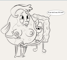anthro bodily_fluids breasts dialogue duo female fingering fingering_partner genital_fluids genitals male male/female nipple_fetish nipple_play nipples non-mammal_breasts non-mammal_nipples non-mammal_vulva nude on_model sex speech_bubble text toony vaginal vaginal_fingering vaginal_fluids vulva jodero nickelodeon spongebob_squarepants mrs._puff spongebob_squarepants_(character) aquatic fish pufferfish sea_sponge tetraodontiform 2021 absurd_res black_and_white english_text hi_res monochrome sketch