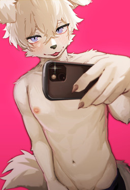 anthro bedroom_eyes black_nose blush blush_lines bottomwear bottomwear_down cellphone claws clothed clothing electronics finger_claws fluffy fluffy_tail folded_ears genitals kemono looking_at_viewer male narrowed_eyes nipples pants pants_down partially_clothed penis penis_base phone pink_background seductive selfie simple_background slim slim_anthro slim_male solo tail topless topless_anthro topless_male kuromu canid canine canis domestic_dog mammal absurd_res colored_sketch hi_res sketch