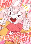 accessory anthro breasts clothed clothing coat eyewear female glasses hair_accessory hairpin one_eye_closed scarf solo topwear o-den chinese_zodiac new_year_2023 year_of_the_rabbit lagomorph leporid mammal rabbit 2023 absurd_res hi_res