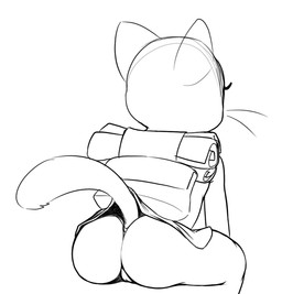 anthro backpack biped bottomwear butt clothed clothing female fur mature_anthro mature_female panties raised_tail rear_view sitting skirt solo tail underwear whiskers samuriolu cartoon_network the_amazing_world_of_gumball nicole_watterson domestic_cat felid feline felis mammal hi_res line_art monochrome