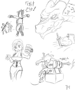 alcohol axe beverage breasts dagger female food male melee_weapon question_mark shield sword weapon rinrhajii bethesda_game_studios microsoft mythology skyrim the_elder_scrolls va'rinrhajii_(character) dragon equid equine felid horse human humanoid khajiit mammal mythological_creature mythological_scalie orc scalie 5:6 hi_res monochrome
