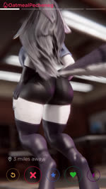 anthro big_butt black_bottomwear black_clothing black_shorts blue_clothing blue_shirt blue_topwear blurred_background blush bottomwear bouncing_butt breasts butt clothed clothing collar ear_piercing female fingerless_gloves fur gloves grey_body grey_fur grey_hair hair handwear leggings legwear piercing red_sclera shaking_butt shirt shorts solo spiked_collar spikes tail topwear twerking white_body white_eyes white_fur oatmealpecheneg helluva_boss mythology tinder_(app) loona_(helluva_boss) canid canid_demon canine demon hellhound mammal mythological_canine mythological_creature 3d_(artwork) 3d_animation animated digital_media_(artwork) short_playtime sound webm