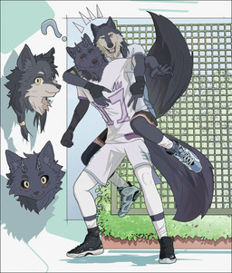 anthro basketball clothing duo footwear male male/male outside shirt shoes sneakers sport topwear white_clothing white_shirt white_topwear chunjiangchaosh air_jordan_11 air_jordan_6 jordan_(brand) leiter_stosszahn xincheng canid canine canis mammal wolf absurd_res hi_res
