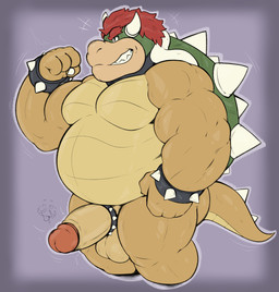 accessory anthro balls belly big_belly bracelet cock_ring erection flexing flexing_bicep genitals humanoid_genitalia humanoid_penis jewelry male musclegut muscular nude obese obese_anthro obese_male overweight overweight_anthro overweight_male pecs penis penis_accessory penis_jewelry shell solo spiked_bracelet spiked_cock_ring spikes thick_thighs desertb0ar mario_bros nintendo bowser koopa scalie hi_res