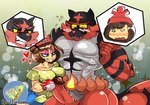 anthro blush body_swap brown_hair clothing duo female genitals hair hat headgear headwear heart_symbol male male/female muscular muscular_male nude open_mouth penis pokeball simple_background smile standard_pokeball onat nintendo pokemon selene_(pokemon) generation_7_pokemon human incineroar mammal pokemon_(species) 2017 hi_res