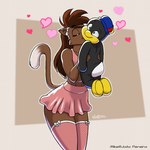 anthro clothing duo female heart_symbol kissing male wendel_fragoso deborah_bispo avian bird domestic_cat felid feline felis mammal penguin 1:1