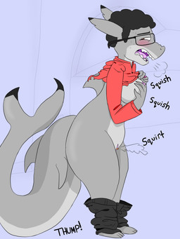 anthro blush breast_grab breasts breath ejaculation female gender_transformation half_naked hand_on_breast implied_transformation mtf_transformation panting solo species_transformation transformation wereskunk20 aquatic fish humanoid shark 3:4 hi_res