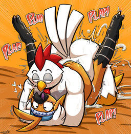 anthro anthro_on_anthro anthro_penetrated anthro_penetrating anthro_penetrating_anthro avian_caruncle beak bed big_butt black_beak black_eyes blue_clothing blue_hat blue_headwear blush bodily_fluids butt claws clothing comb_(anatomy) cum cum_on_leg cum_splatter eye_roll feathers feet from_front_position furniture genital_fluids grey_body grey_feathers hair hat hat_only head_crest headgear headgear_only headwear headwear_only heart_eyes heart_symbol hug legs_up looking_at_another looking_down looking_pleasured looking_up lying male male/male male_on_bottom male_on_top male_penetrated male_penetrating male_penetrating_male mating_press missionary_position mostly_nude motion_lines nude on_back on_bed on_bottom on_top onomatopoeia orange_body orange_feathers overweight overweight_anthro overweight_male penetration purple_tongue red_hair scuted_legs scutes sex shaking sound_effects tail tail_feathers talons text thick_thighs thrusting toe_claws toes tongue tongue_out trembling white_body white_claws white_feathers yellow_beak yellow_body yellow_feathers felino hotshot_(tricktrashing) robbie_(felino) avian bird chicken galliform phasianid 2026 hi_res