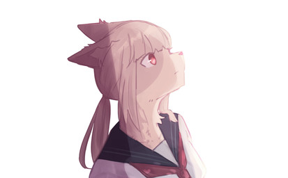 anthro bodily_fluids bright_light brush clothing female hair school_uniform side_view simple_background solo uniform white_background mametunu canid canine canis mammal wolf 2022 absurd_res digital_media_(artwork) hi_res