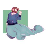 beard brown_hair clothed clothing facial_hair fin hair hoodie humanoid_pointy_ears male pointy_ears solo split_form tail tail_fin topwear gihguto drawfee_(copyright) nathan_yaffe_(character) mammal manatee manatee_merfolk marine merfolk sirenian taur 1:1 hi_res