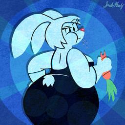 anthro butt carrot clothed clothing dress eating female food holding_food holding_object long_ears mouth_closed plant rear_view solo tail vegetable jack_brady lagomorph leporid mammal rabbit digital_drawing_(artwork) digital_media_(artwork) hi_res