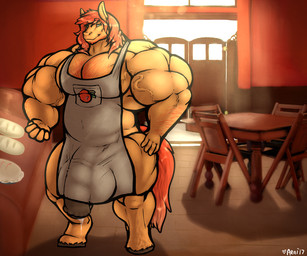 animal_genitalia animal_penis anthro apron balls beard big_balls big_muscles big_penis bodily_fluids bread chair clothing cum dessert equine_genitalia equine_penis facial_hair food furniture genital_fluids genitals hooves huge_balls huge_muscles huge_penis hyper hyper_balls hyper_genitalia hyper_penis inside looking_at_viewer male muscular muscular_anthro muscular_male pastry penis pie solo table vein araidian equid equine horse mammal 2017 6:5