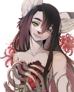 anthro athletic athletic_anthro bangs big_ears bodily_fluids bone brown_hair closed_smile crying exposed_bone exposed_heart exposed_rib_cage eyelashes female female_anthro flower front_view fur green_eyes hair hanahaki_disease heart_(organ) long_hair mouth_closed narrowed_eyes nude nude_female organs plant rib_bones rib_cage simple_background skeleton slim smile smiling_at_viewer solo spine tears white_background white_body white_fur balnurk canid canine fox mammal bust_portrait digital_media_(artwork) hi_res portrait