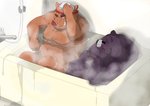 anthro bathing belly brown_body brown_fur duo fur humanoid_hands kemono male overweight overweight_male sitting water kuma_(pixiv_881259) kumadasi bear mammal suid suine sus_(pig) wild_boar 2012 hi_res