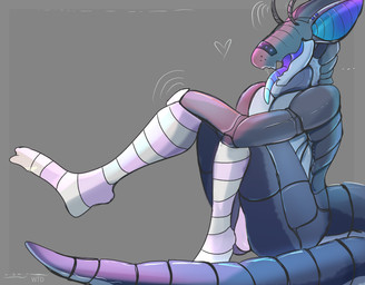 antennae_(anatomy) anthro big_ears biped bulge clothing countershading cute_fangs digitigrade eyeless fangs femboy grey_background grey_body grey_countershading heart_symbol iridescent_ears legwear machine male male_anthro mostly_nude_anthro mostly_nude_male motion_lines open_mouth side_view simple_background sitting solo stockings tail teeth tongue tongue_out underwear webberthederg laszlo_(komuros) robot robot_anthro synth_(vader-san) 2024 absurd_res colored digital_drawing_(artwork) digital_media_(artwork) hi_res shaded signature