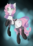 aged_up clothing collar cutie_mark ear_piercing fashion_saddle female feral footwear green_eyes hair horn legwear multicolored_hair piercing purple_hair quadruped saddle socks solo stockings tail two_tone_hair tt-n friendship_is_magic hasbro my_little_pony mythology sweetie_belle_(mlp) equid equine mammal mythological_creature mythological_equine unicorn 2013