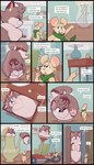anthro belly cleaning_tool duo eyewear female glasses inside overweight text vacuum_cleaner ridiculouscake ambrosia_(ridiculouscake) louise_thrushwood domestic_cat felid feline felis mammal mouse murid murine rodent wood_mouse 2024 absurd_res comic hi_res huge_filesize