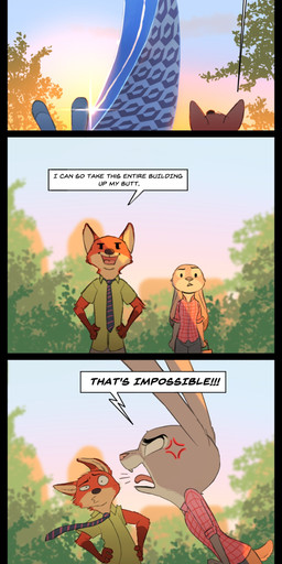 anthro biped bottomwear building clothed clothing cloud cross-popping_vein dot_eyes duo female fully_clothed fur gloves_(marking) grey_body grey_fur humor male markings necktie open_mouth orange_body orange_fur outside pants plant shirt simple_eyes sky tan_body tan_fur text topwear tree yelling letodoesart disney zootopia judy_hopps nick_wilde canid canine fox lagomorph leporid mammal rabbit red_fox true_fox 2020 absurd_res comic dated english_text hi_res