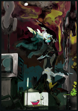 ambiguous_gender anthro bath female feral group macro male monster_girl_(genre) outside surrealism tongue tongue_out water riku_usi avian bird human mammal monster digital_media_(artwork) digital_painting_(artwork) hi_res painting_(artwork)