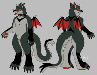 anthro big_claws black_body black_claws black_collar black_fur black_legs black_nose black_tail_tip black_wings brown_body brown_fur cheek_tuft chest_markings claws collar collar_only countershade_face countershade_feet countershade_fur countershade_legs countershade_neck countershade_tail countershade_torso countershading dipstick_tail facial_tuft feet fur green_tail grey_background grey_body grey_countershading grey_fur grey_inner_ear grey_tail leg_markings male male_anthro markings membrane_(anatomy) membranous_wings multicolored_body multicolored_fur multiple_angles nude nude_anthro nude_male open_mouth pawpads red_eyes red_inner_ear red_membrane red_pawpads red_tongue red_wings simple_background small_wings socks_(marking) solo spikes spikes_(anatomy) standing tail tail_markings teeth text three-quarter_view tongue tongue_out tuft v_marking wing_spikes wings yellow_sclera birdpaw_(artist) mythology canid canine canis dragon furred_dragon furred_scalie hybrid mammal mythological_creature mythological_scalie scalie wolf 2025 artist_name dated digital_drawing_(artwork) digital_media_(artwork) full-length_portrait hi_res model_sheet portrait